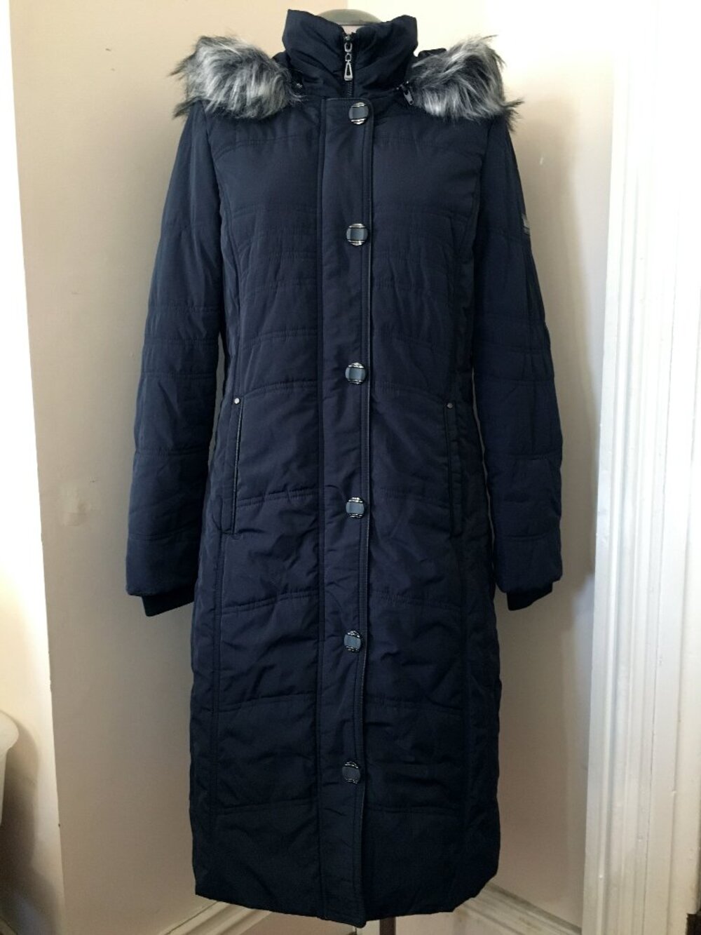 [Novelti] Navy Blue Padded Parka w/ Detachable Faux Fur Hood | M | Good